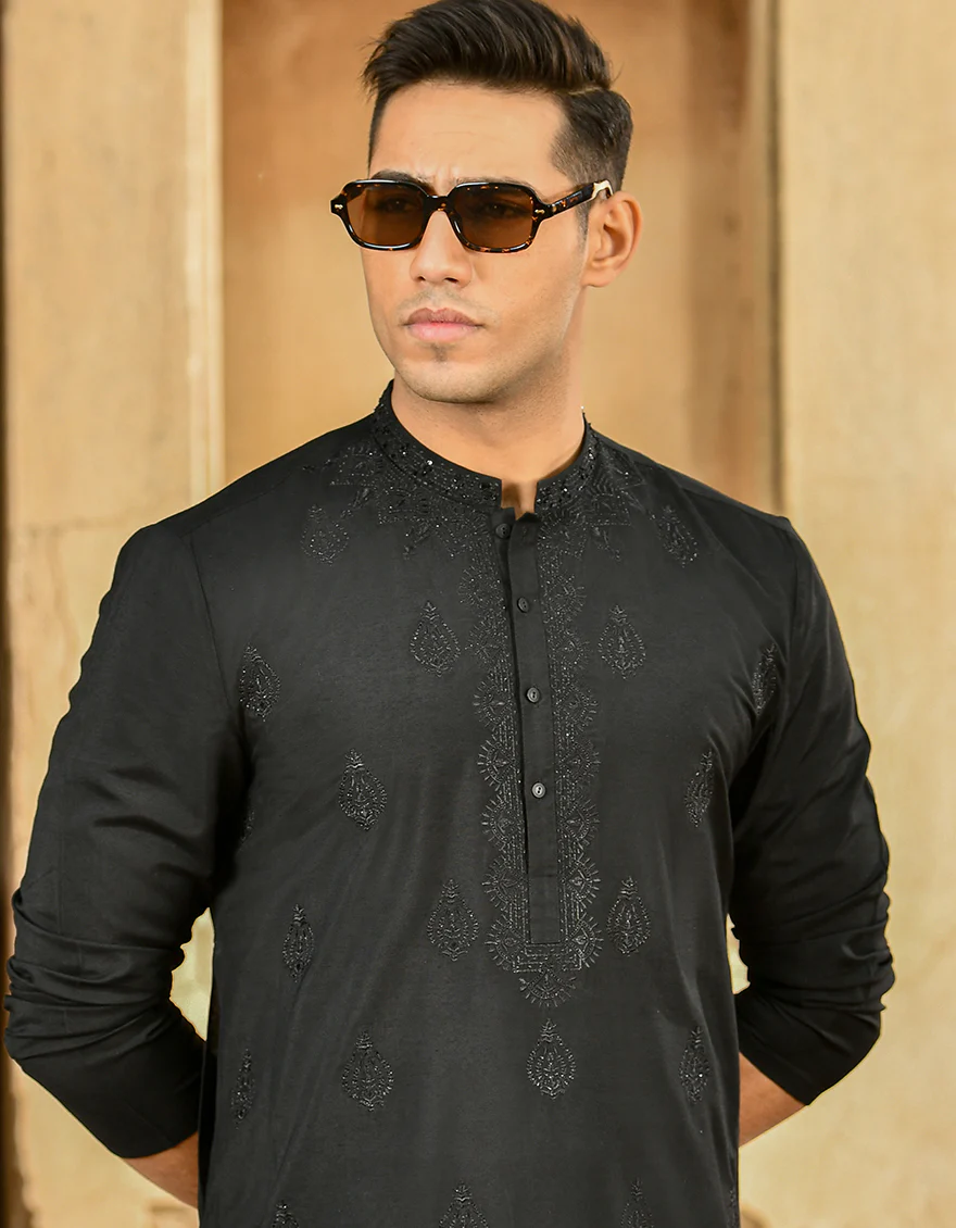 BLACK BLENDED KURTA | JJK-SP-US-42294/S22/JJ8075-FL - Image 2