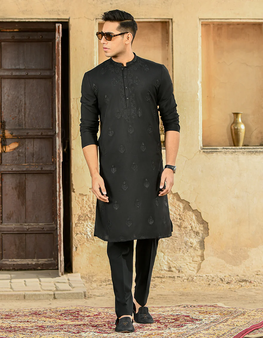 BLACK BLENDED KURTA | JJK-SP-US-42294/S22/JJ8075-FL - Image 3