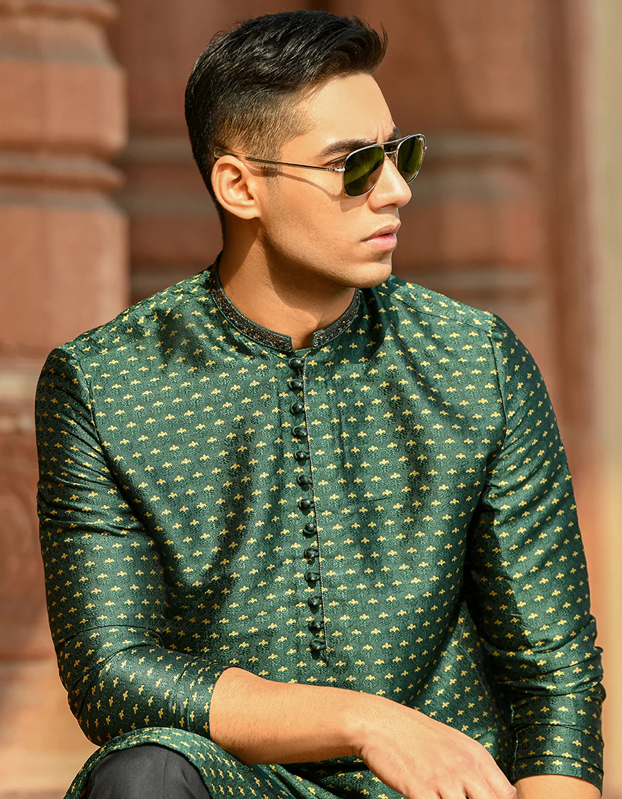 DARK GREEN KURTA | JJK-SP-US-42301/S22/JJ8022-FL - Image 2