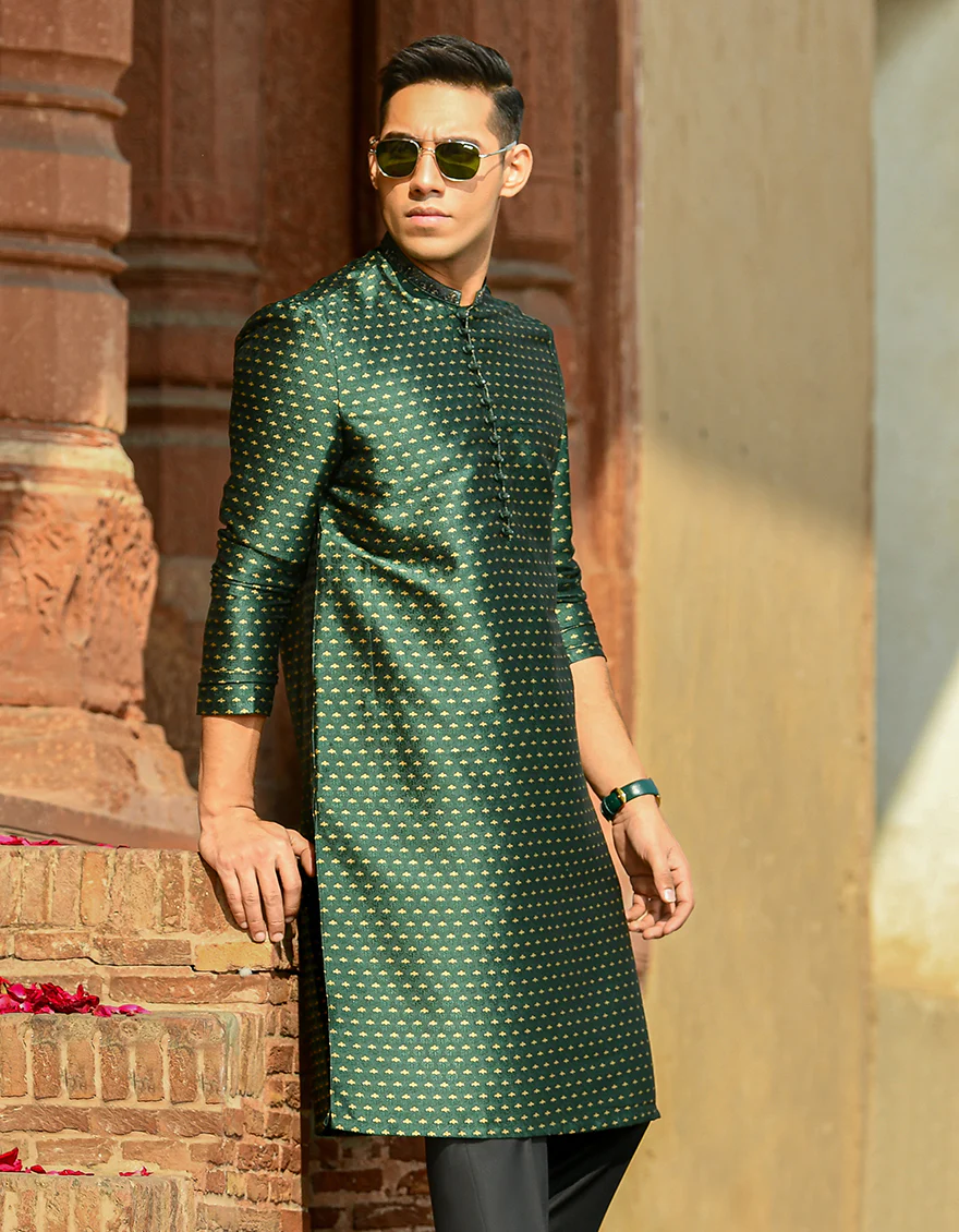 DARK GREEN KURTA | JJK-SP-US-42301/S22/JJ8022-FL - Image 4