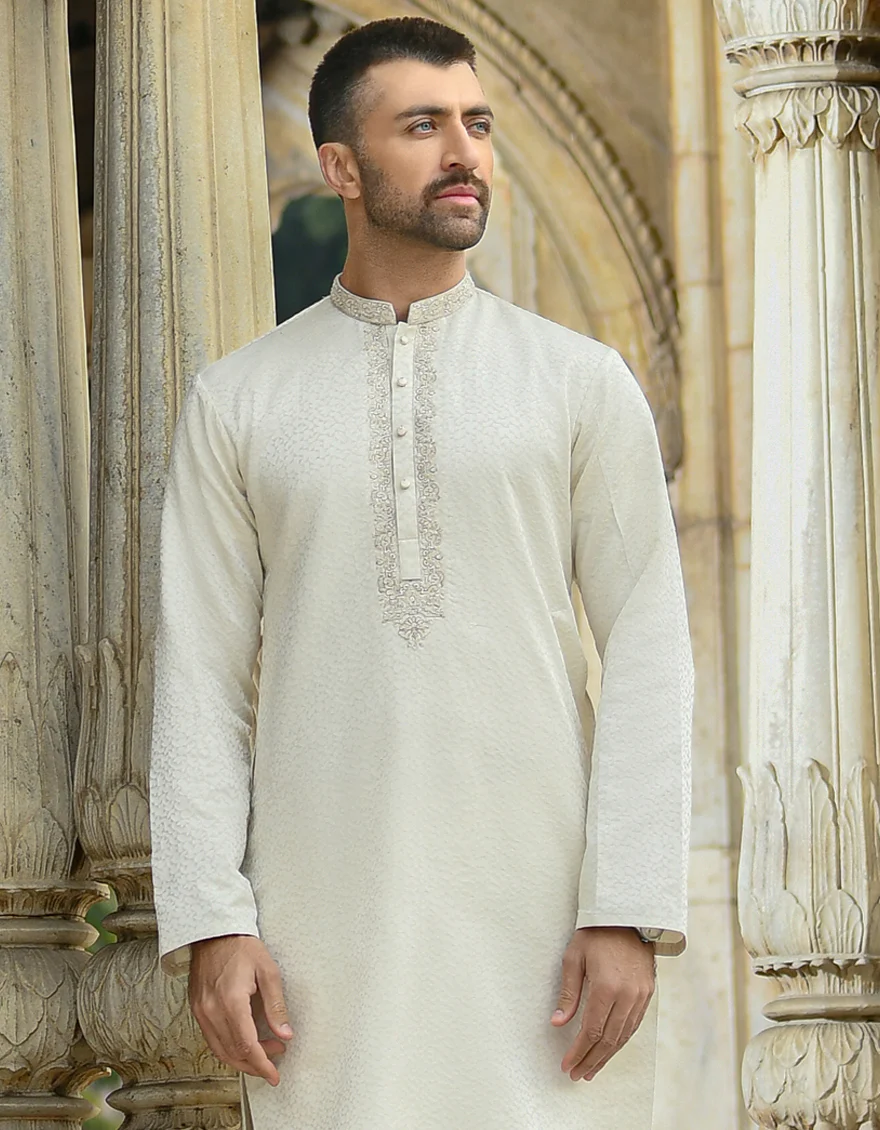 OFF WHITE BLENDED KURTA | JJK-SP-US-42306/S22/JJ8140-FL - Image 2