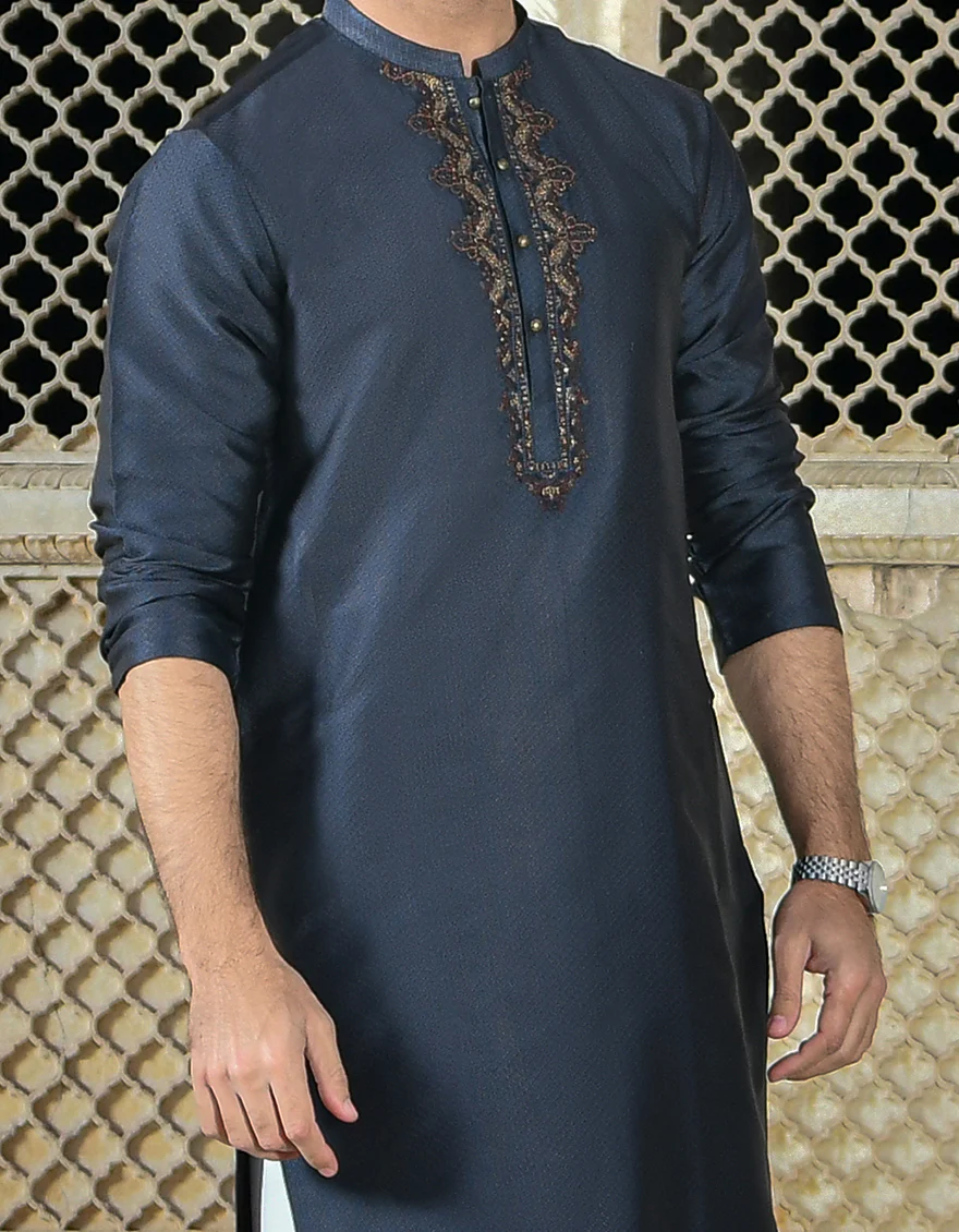 DARK NAVY KURTA | JJK-SP-US-42329/S21/JJ8135-FL - Image 2