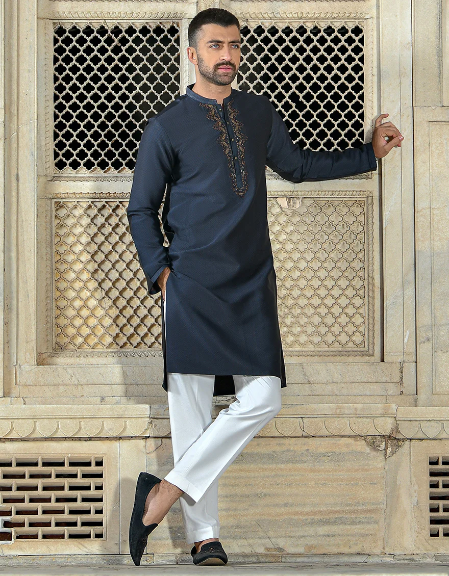 DARK NAVY KURTA | JJK-SP-US-42329/S21/JJ8135-FL - Image 3