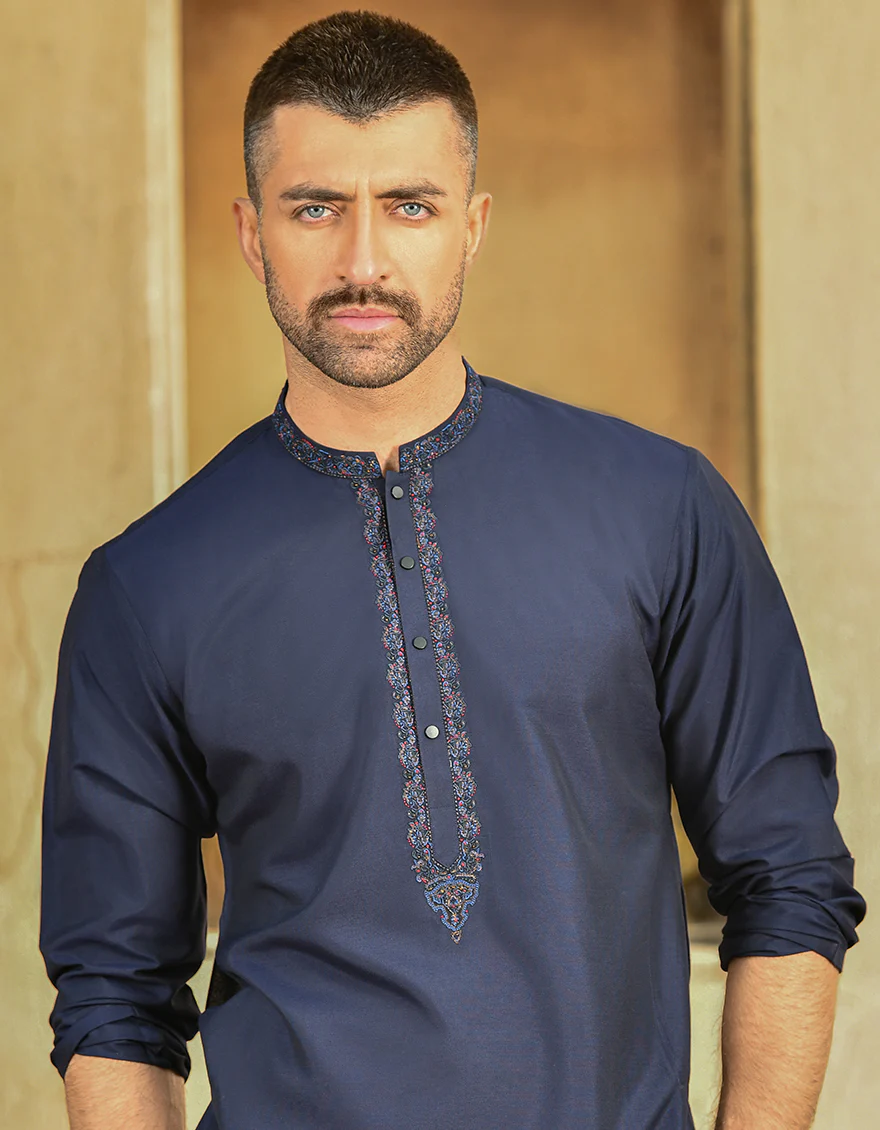 NAVY BLUE BLENDED SPECIAL KURTA | JJK-SP-US-42368/S21/JJ8139-FL - Image 2