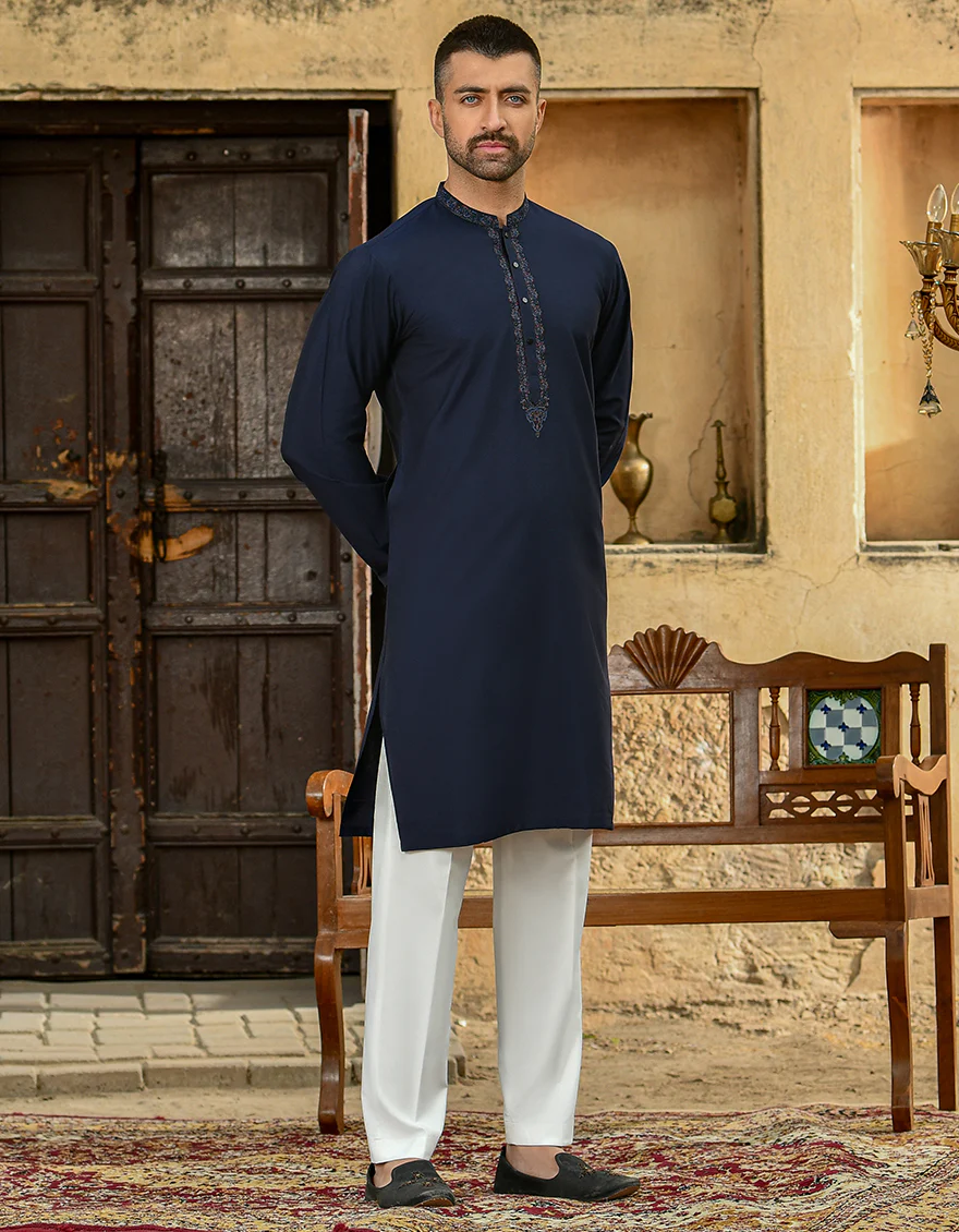 NAVY BLUE BLENDED SPECIAL KURTA | JJK-SP-US-42368/S21/JJ8139-FL - Image 3