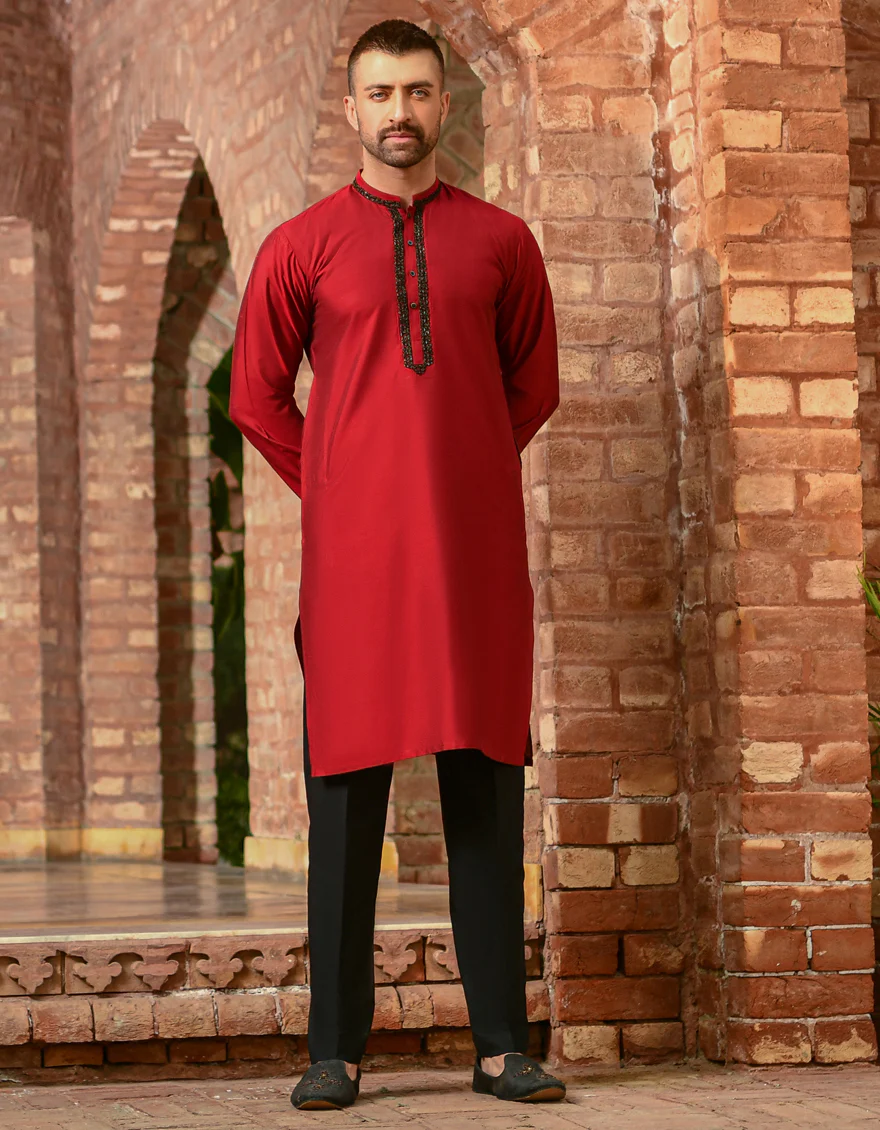 RED BLENDED KURTA | JJK-SP-US-42370/S21/JJ8139-FL - Image 3