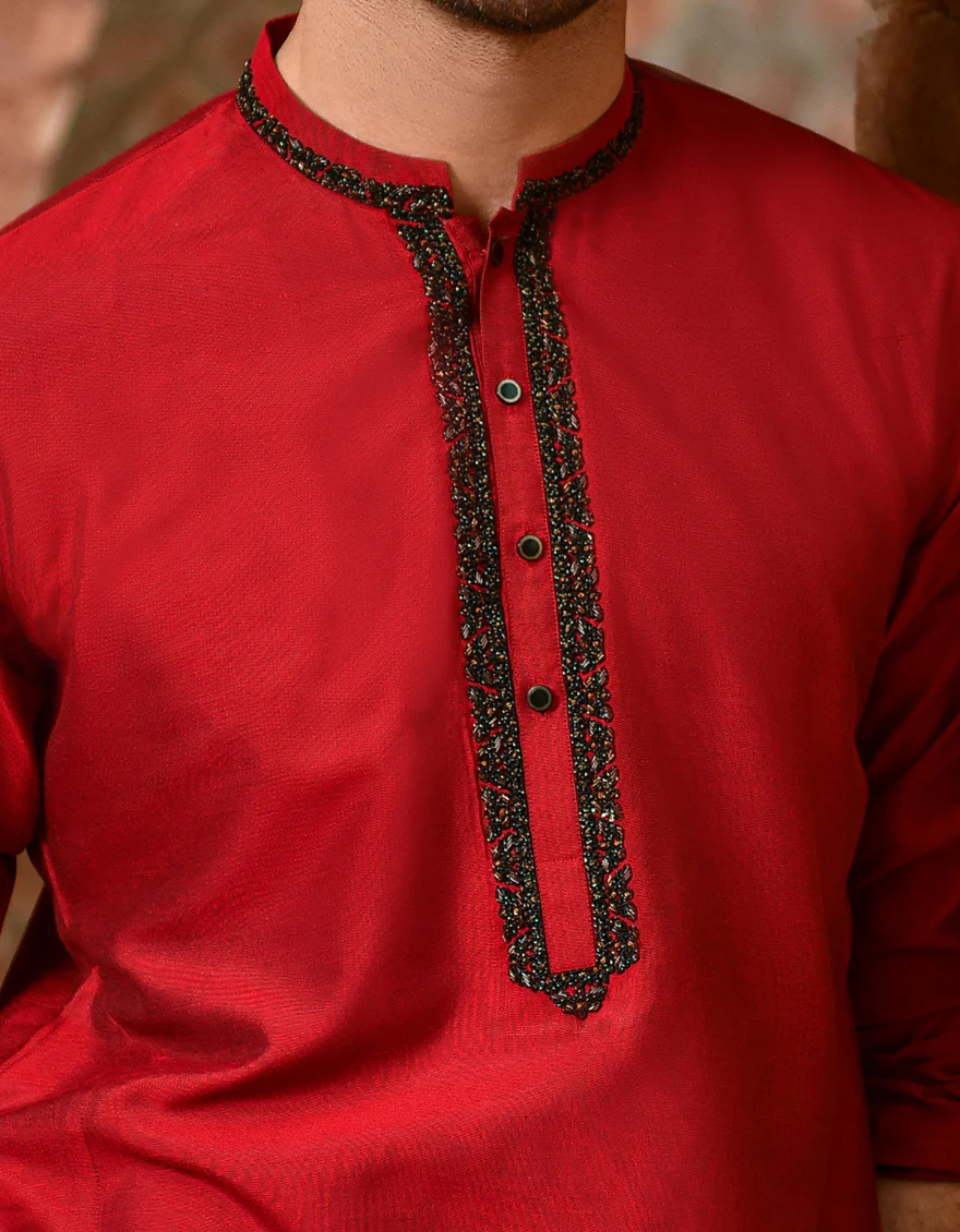 RED BLENDED KURTA | JJK-SP-US-42370/S21/JJ8139-FL - Image 5