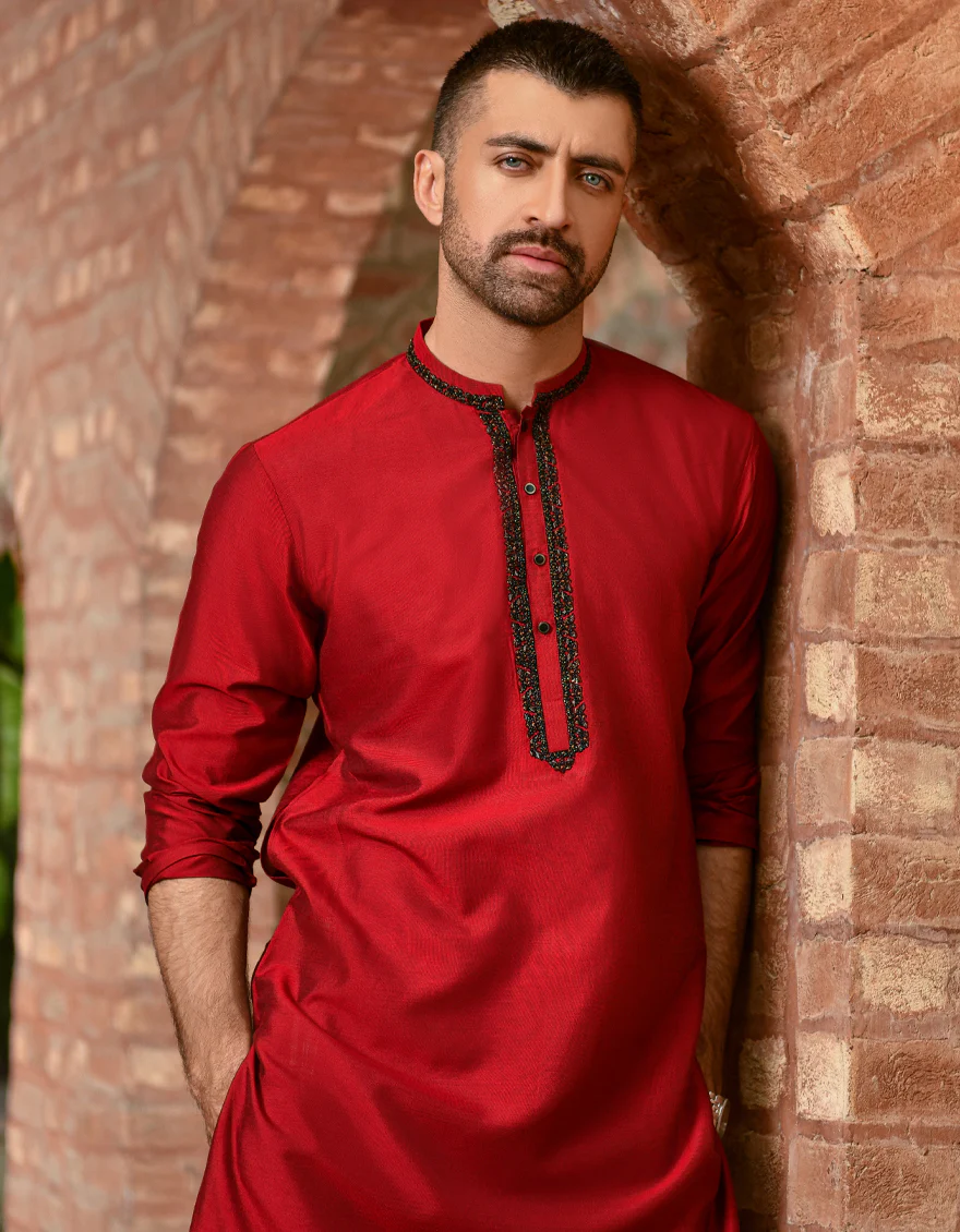 RED BLENDED KURTA | JJK-SP-US-42370/S21/JJ8139-FL - Image 6