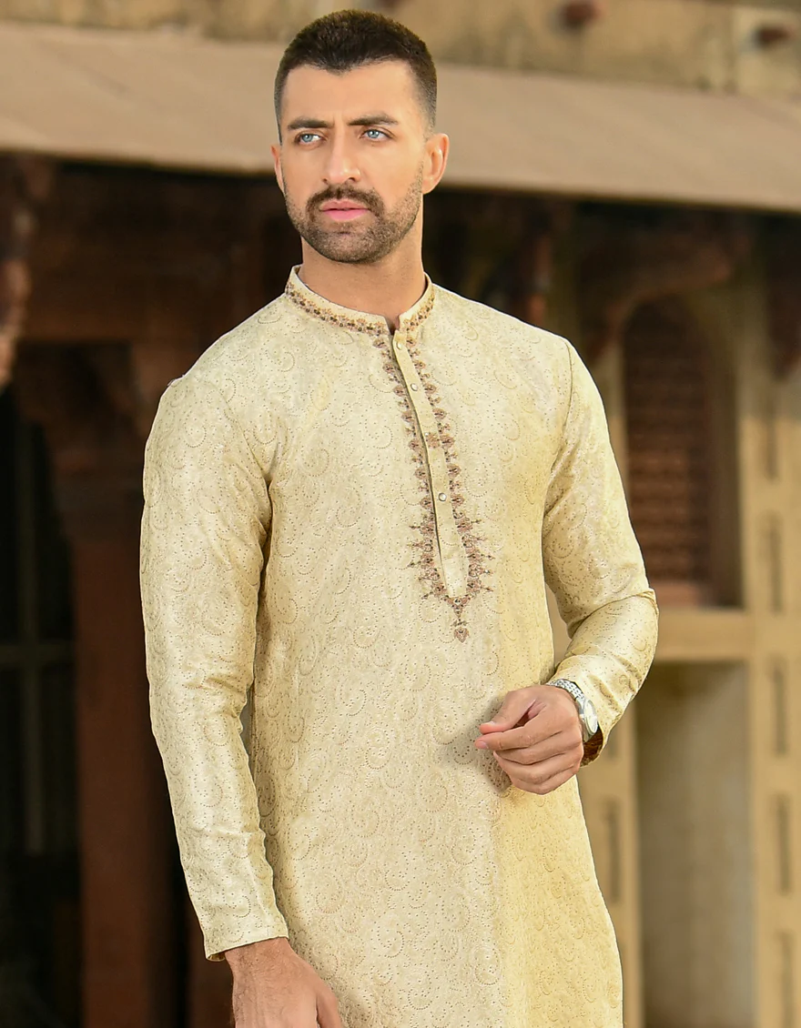 MAT GOLD KURTA | JJK-SP-US-42392/S21/JJ8143-FL - Image 3
