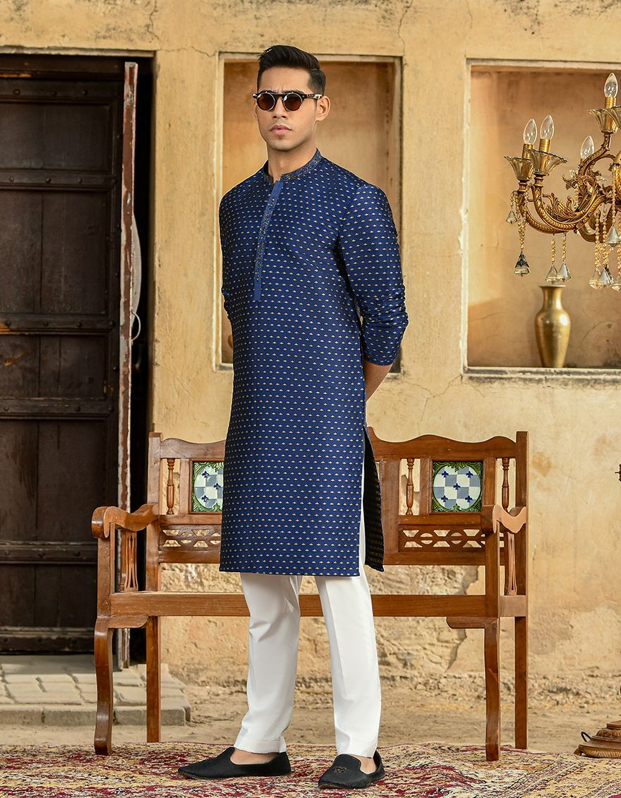 NAVY BLUE SPECIAL KURTA | JJK-SP-US-43035/S22/JJ8023-FL - Image 2
