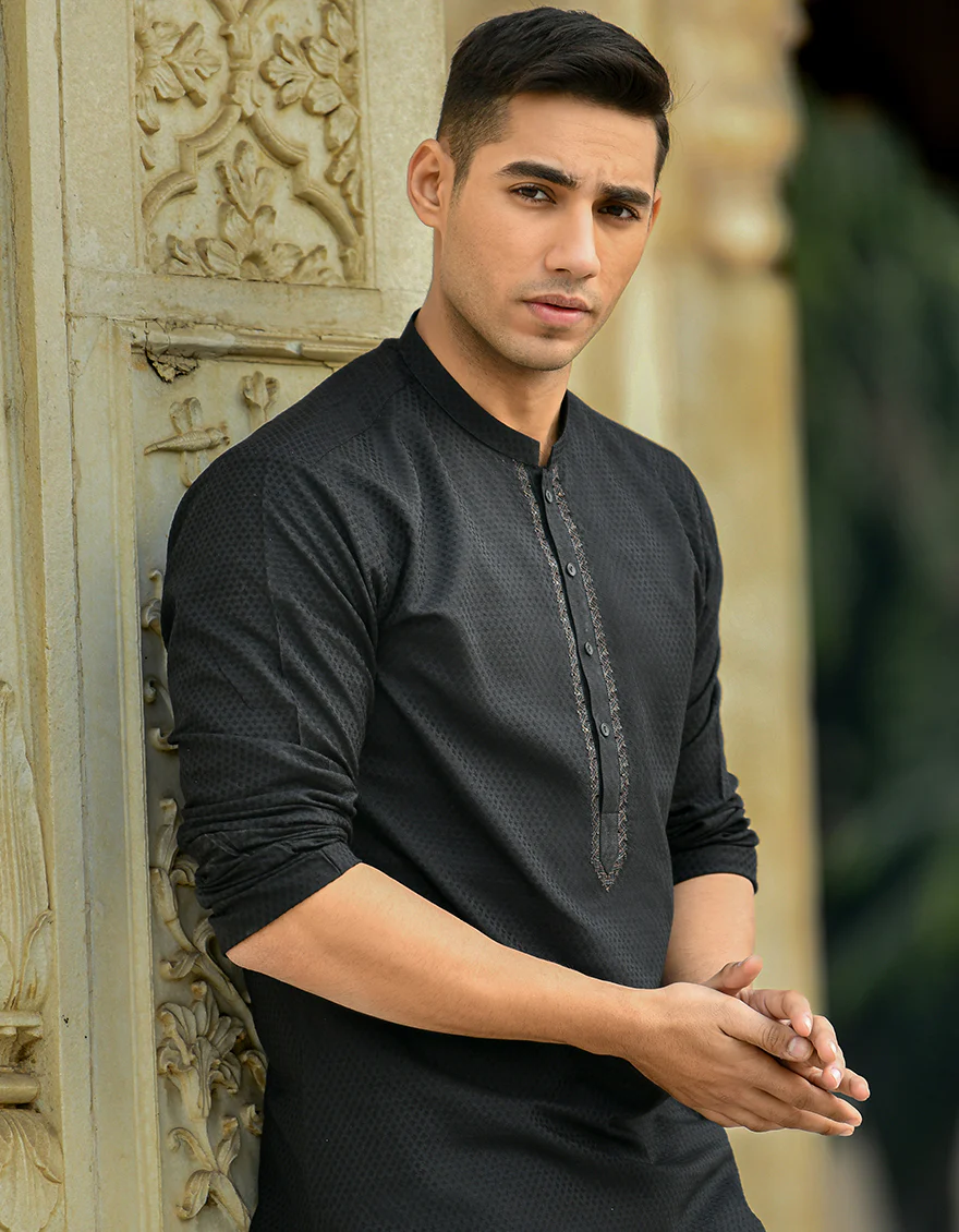 BLACK BLENDED KURTA | JJK-SP-US-43037/S21/JJ8141-FL - Image 2