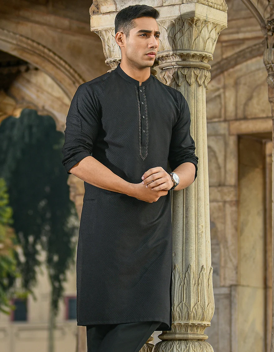 BLACK BLENDED KURTA | JJK-SP-US-43037/S21/JJ8141-FL - Image 3