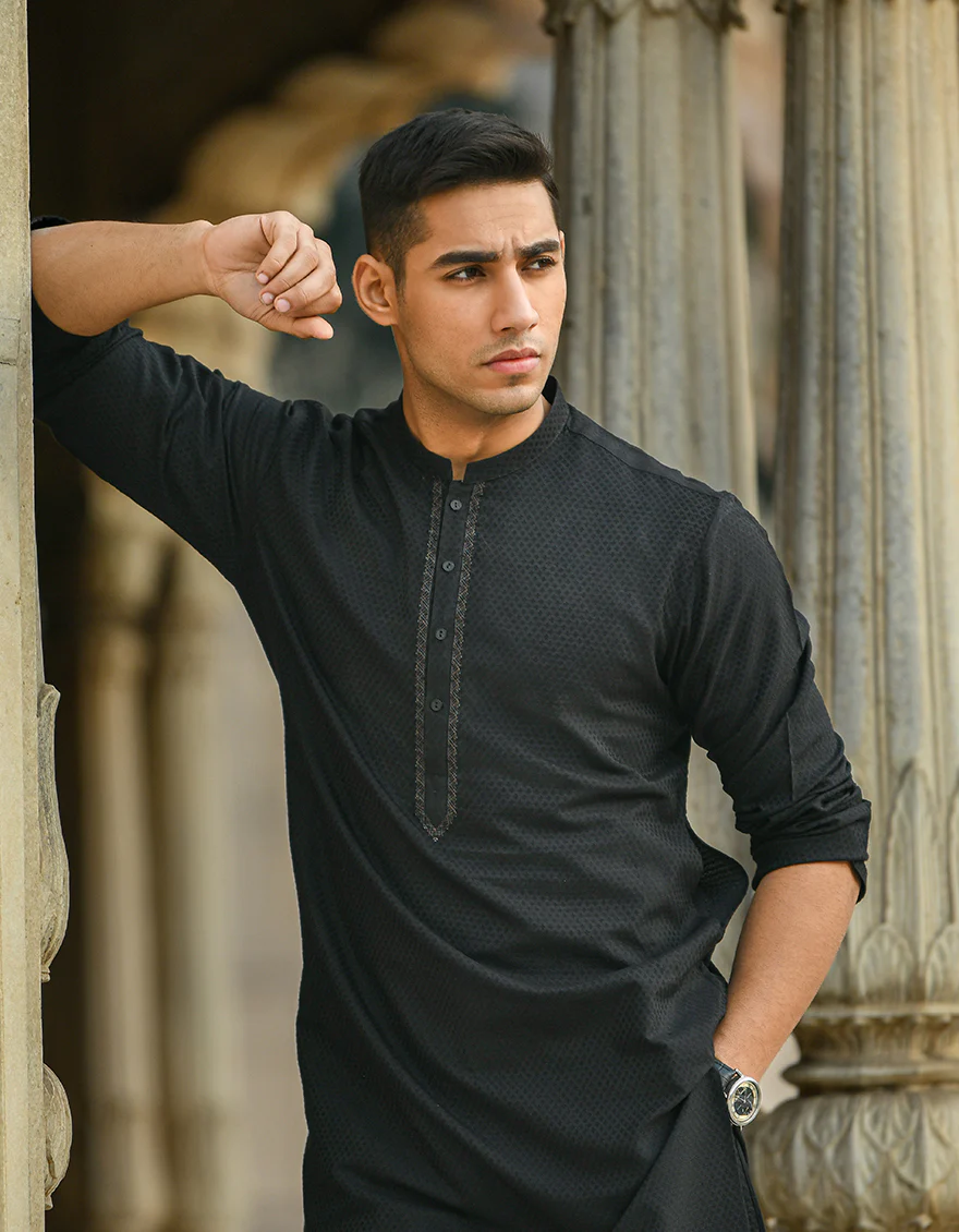 BLACK BLENDED KURTA | JJK-SP-US-43037/S21/JJ8141-FL - Image 4
