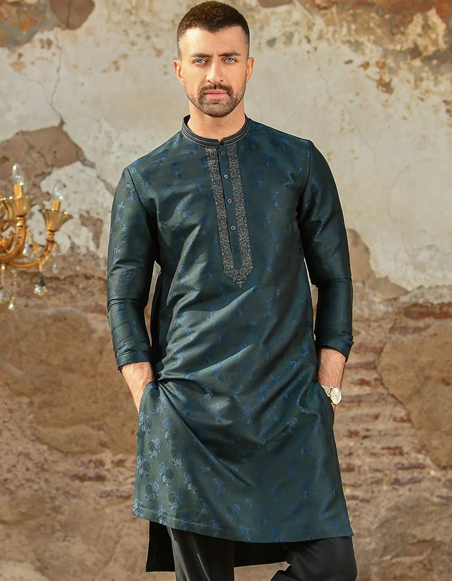 EMERALD GREEN SPECIAL KURTA | JJK-SP-US-43047/S21/JJ8136-FL - Image 3