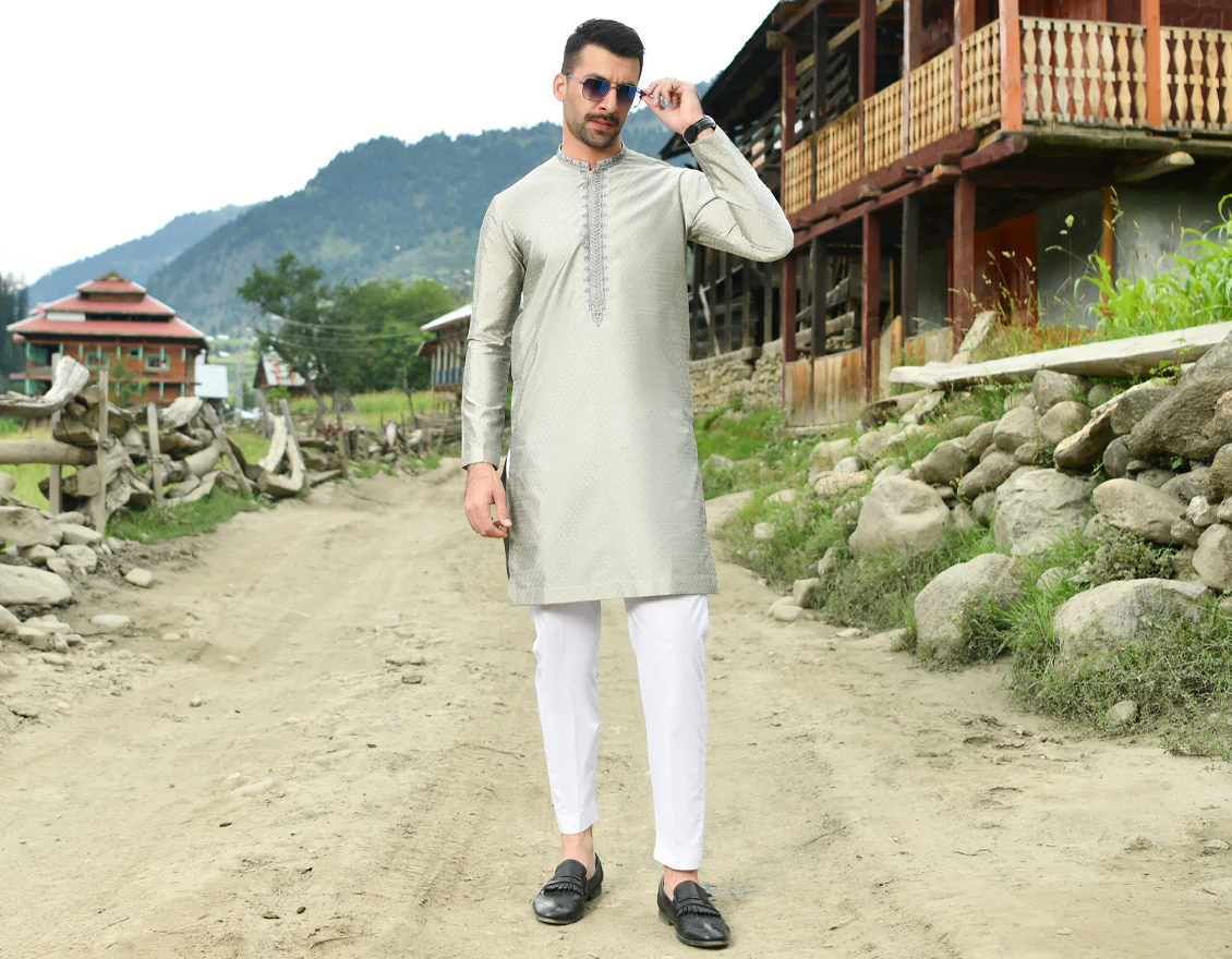 SILVER GREY KURTA | JJK-SP-US-43193/A22/JJ8475-FL - Image 4