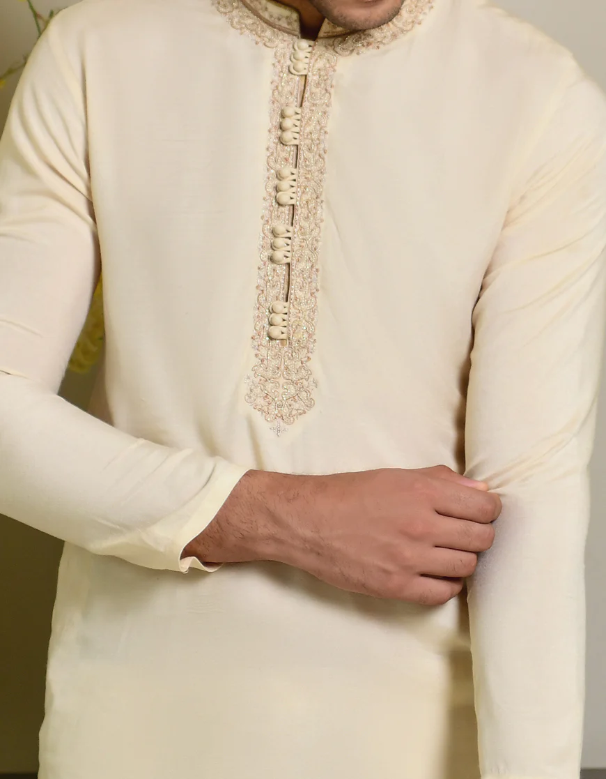 BEIGE BLENDED KURTA | JJK-SP-US-43222/A23/JJ7001-FL - Image 2