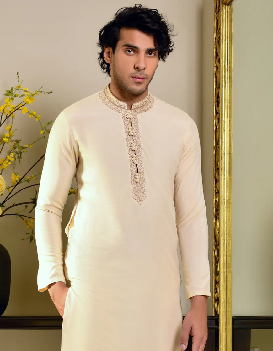 BEIGE BLENDED KURTA | JJK-SP-US-43222/A23/JJ7001-FL - Image 3