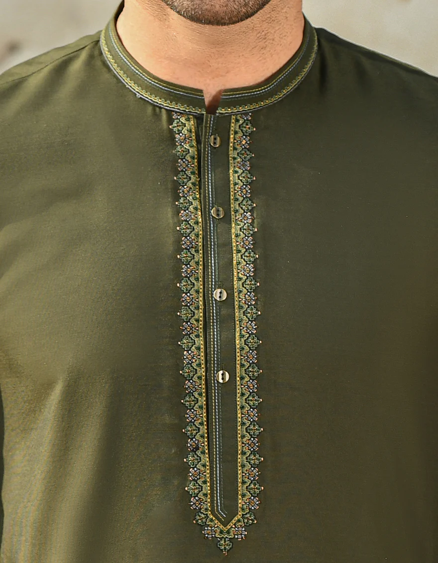 DARK GREEN BLENDED KURTA | JJK-SP-US-44006/S21/JJ8139-FL - Image 2