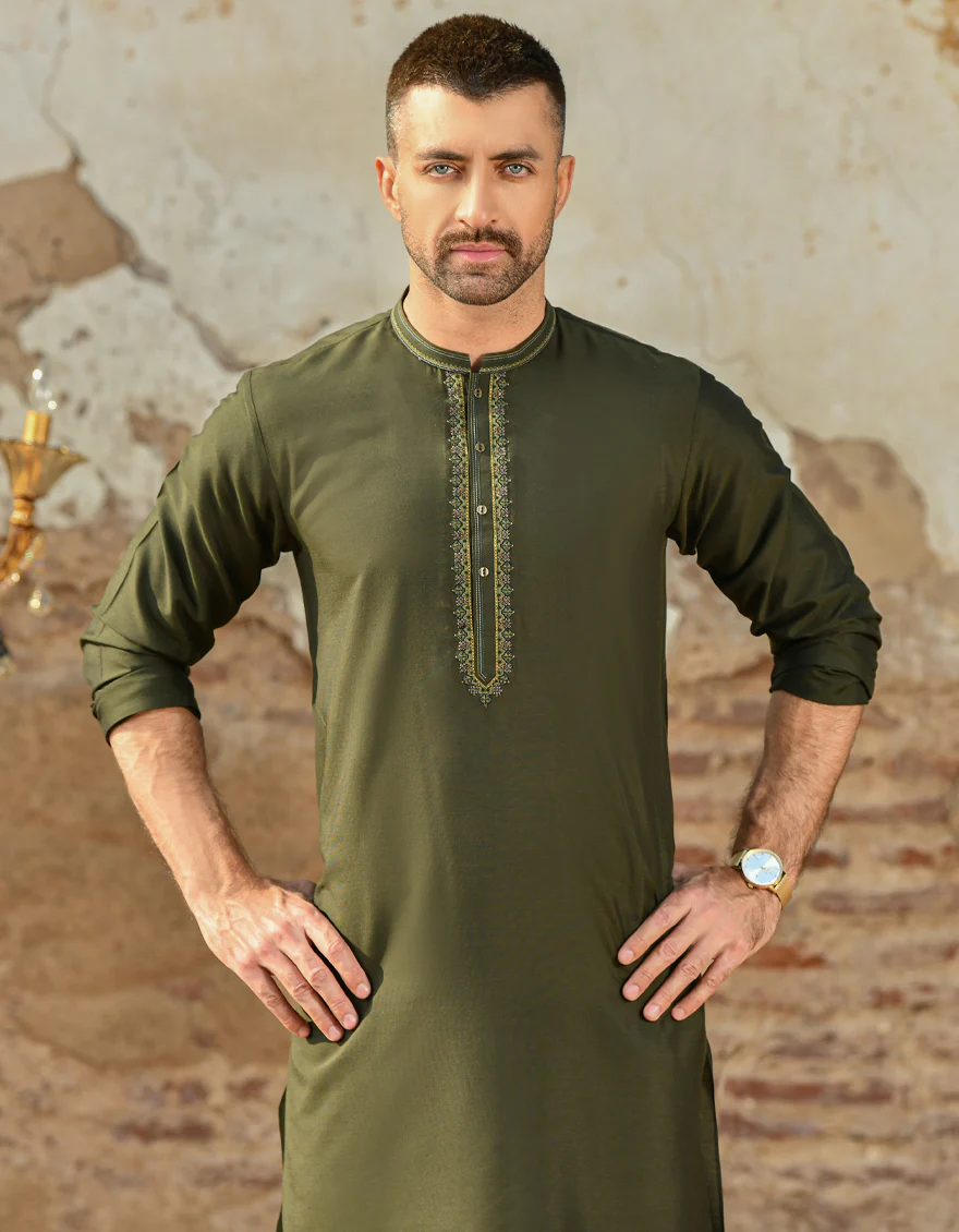 DARK GREEN BLENDED KURTA | JJK-SP-US-44006/S21/JJ8139-FL - Image 3