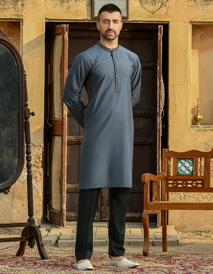 DARK GREY BLENDED SPECIAL KURTA | JJK-SP-US-44008/S21/JJ8139-FL - Image 3
