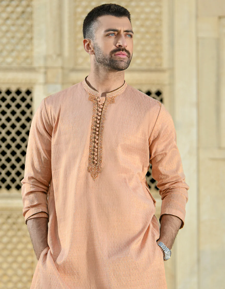 PEACH BLENDED KURTA | JJK-SP-US-44030/A22/JJ8137-FL - Image 3