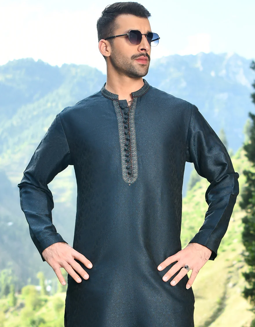 DARK TEAL KURTA | JJK-SP-US-44100/A22/JJ6999-FL - Image 2