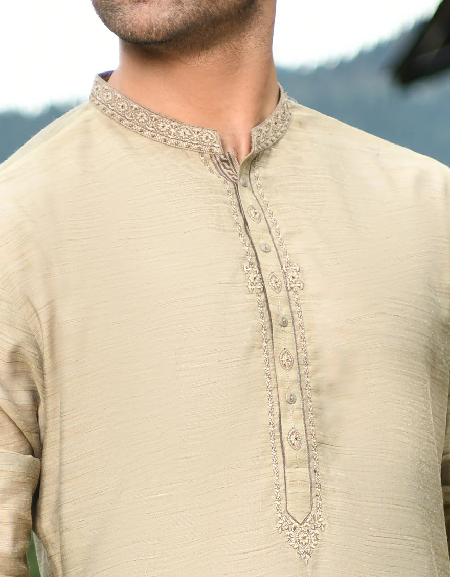 WOOD BROWN RAW SILK KURTA | JJK-SP-US-44101/A22/JJ6759-FL - Image 2