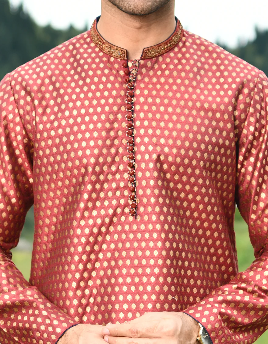 MAROON BLENDED KURTA | JJK-SP-US-44161/A22/JJ8504-FL - Image 2