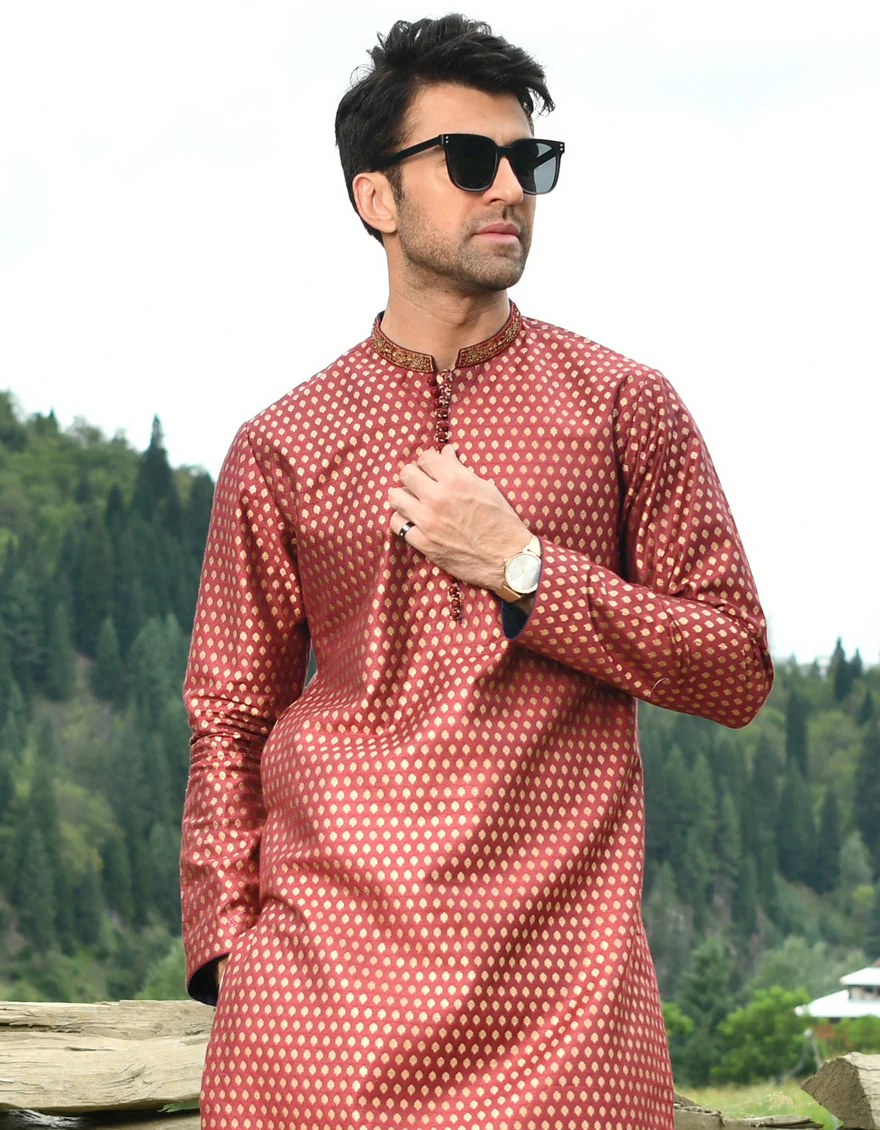 MAROON BLENDED KURTA | JJK-SP-US-44161/A22/JJ8504-FL - Image 3