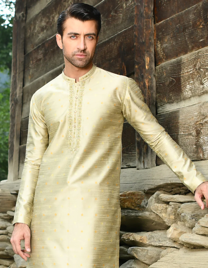 LIGHT GOLD KURTA | JJK-SP-US-44162/A22/JJ8503-FL - Image 3