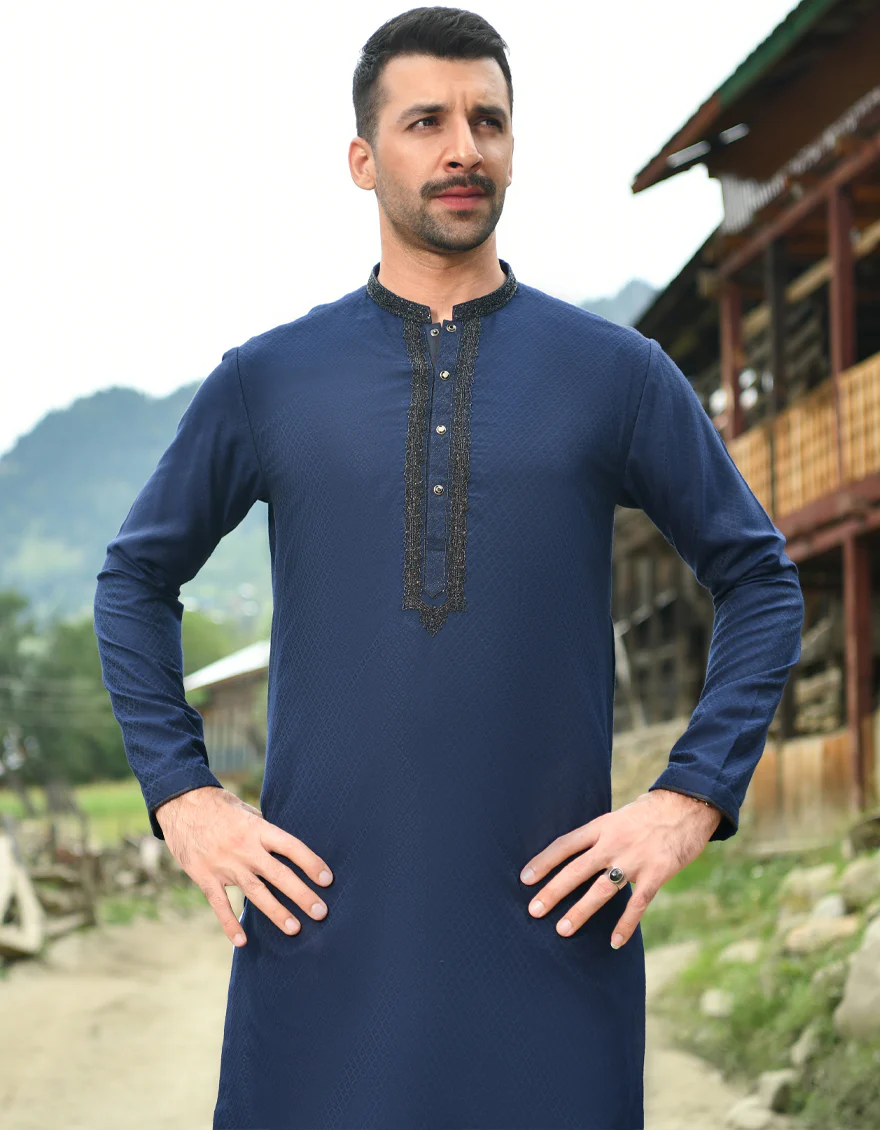 NAVY BLUE KURTA | JJK-SP-US-44175/A22/JJ8651-FL - Image 2