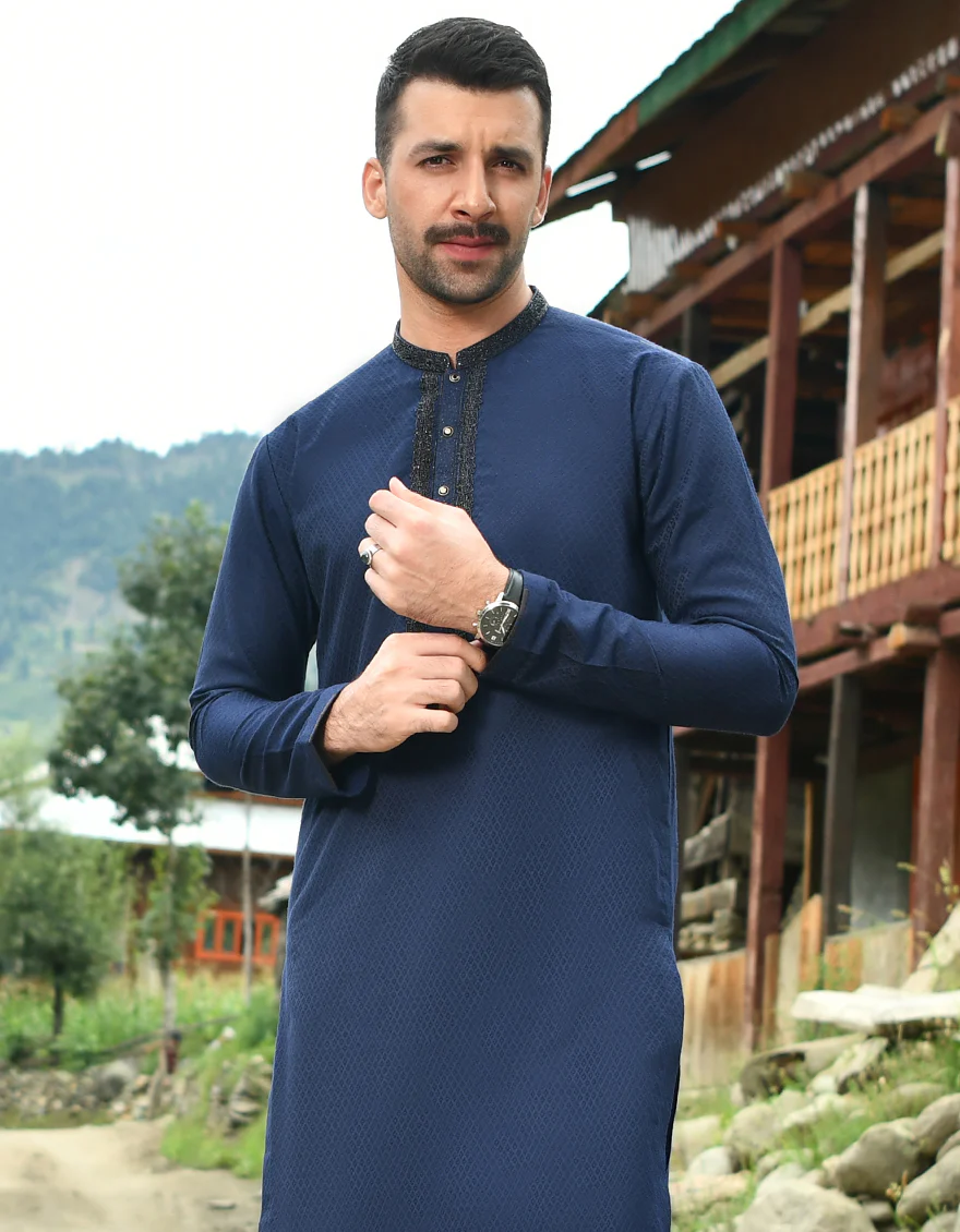NAVY BLUE KURTA | JJK-SP-US-44175/A22/JJ8651-FL - Image 3