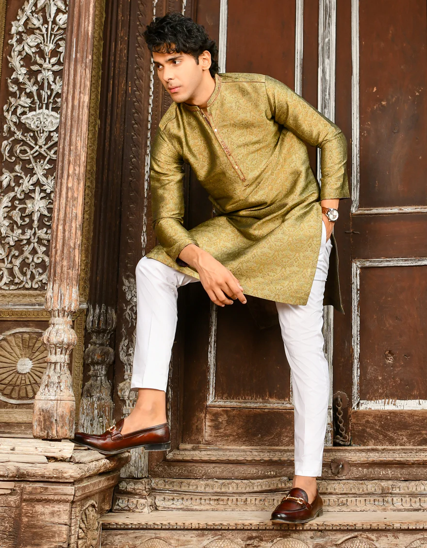 MEHNDI GREEN KURTA | JJK-SP-US-44199/A23/JJ8481-FL - Image 4