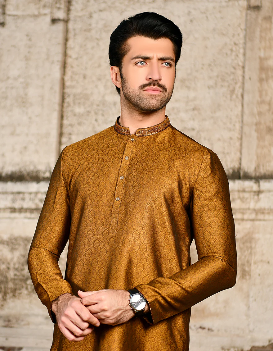 BROWN BLENDED KURTA | JJK-SP-US-44221/A23/JJ8479-FL - Image 2