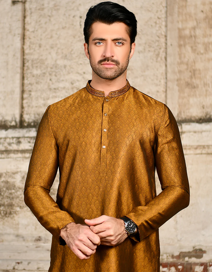 BROWN BLENDED KURTA | JJK-SP-US-44221/A23/JJ8479-FL - Image 3