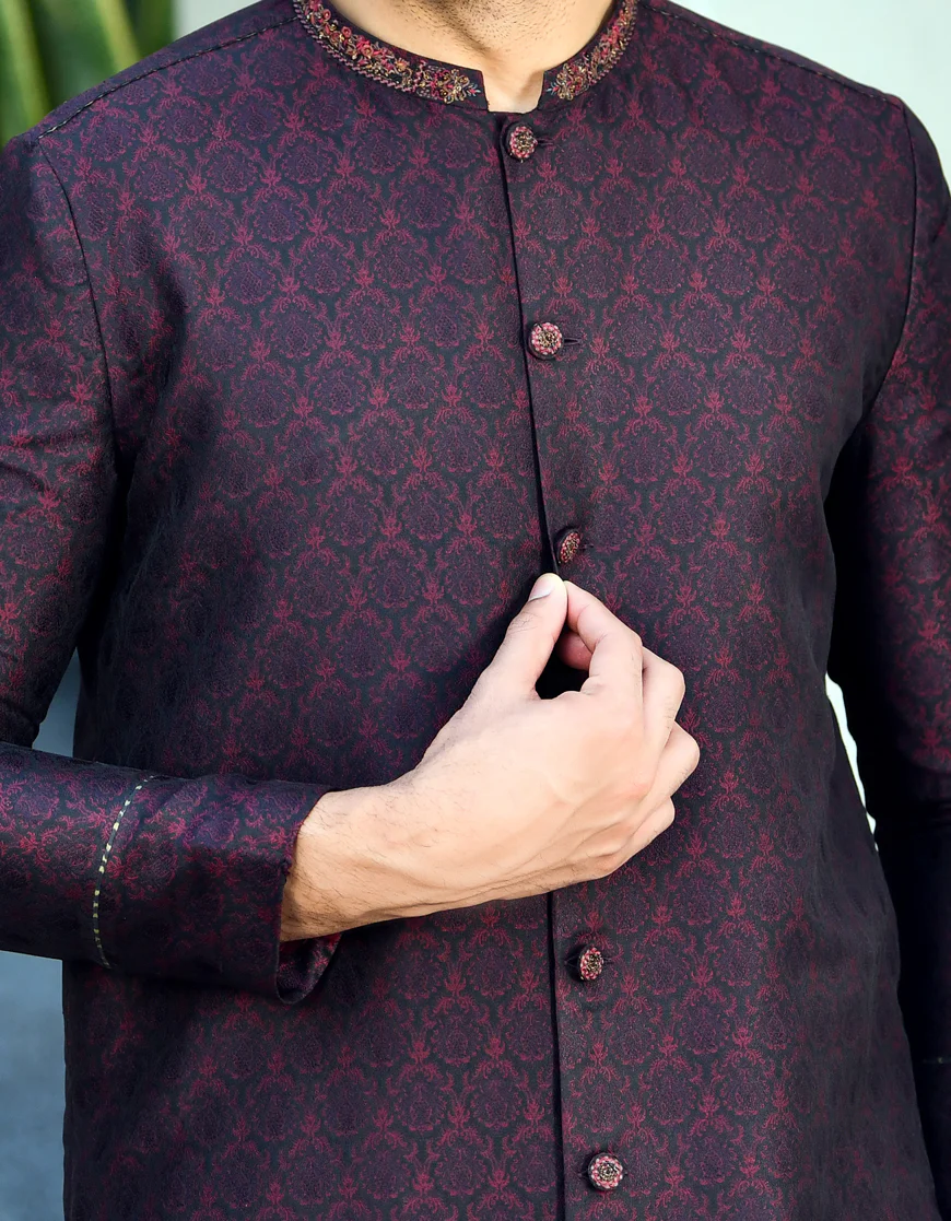 BLACK-MAROON KURTA | JJK-SP-US-44231/A23/JJ8465-FL - Image 3