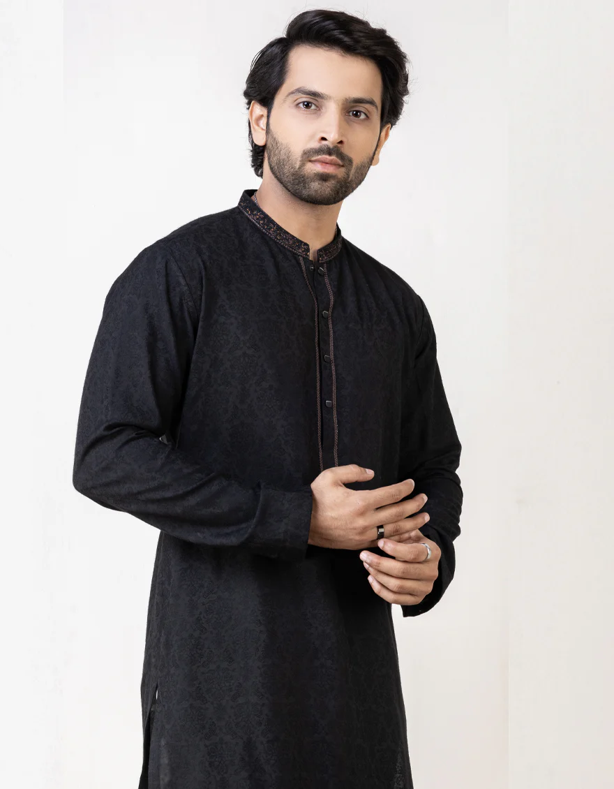 BLACK BLENDED KURTA | JJK-SP-US-44246/A23/JJ8650-FL - Image 2