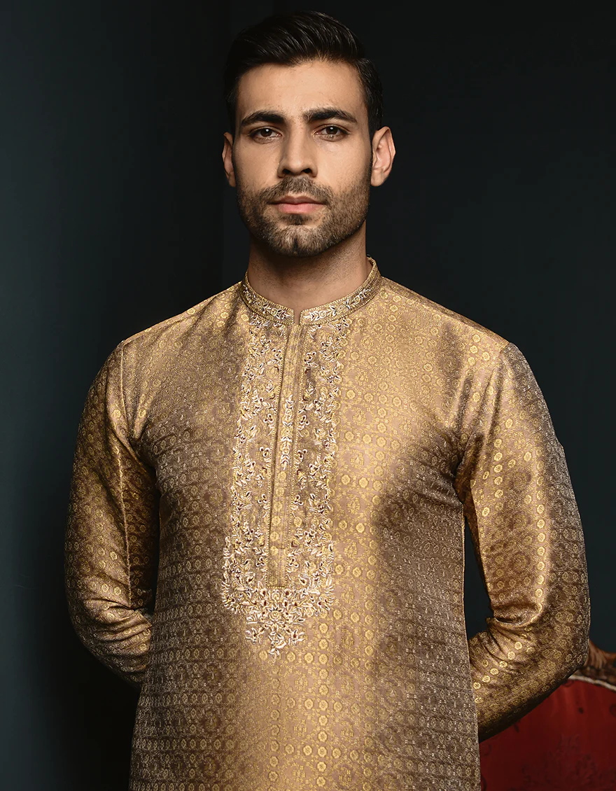 GOLDEN BROWN BLENDED KURTA | JJK-SP-US-44303/A23/JJ1077-FL - Image 3