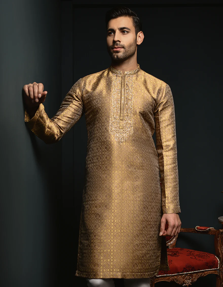 GOLDEN BROWN BLENDED KURTA | JJK-SP-US-44303/A23/JJ1077-FL - Image 4