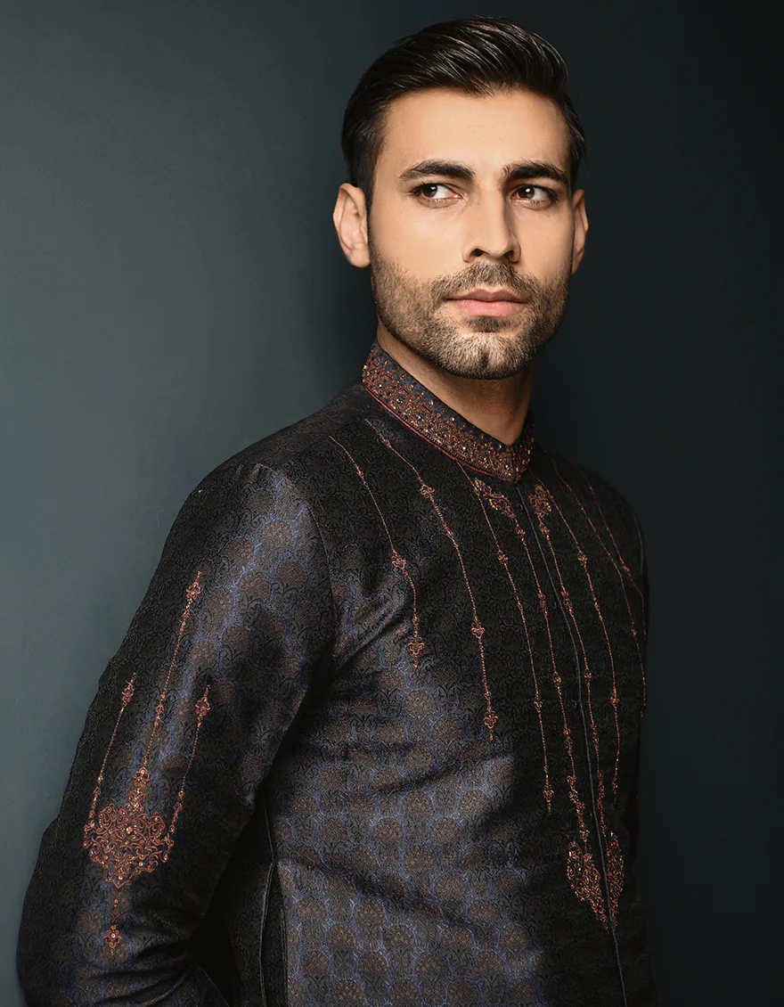 DARK BLUE BLENDED KURTA | JJK-SP-US-45004/S23/JJ8848-FL - Image 2