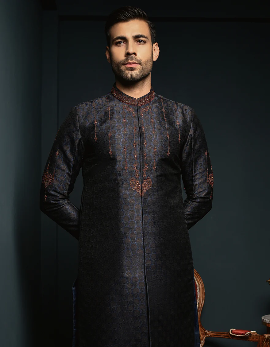 DARK BLUE BLENDED KURTA | JJK-SP-US-45004/S23/JJ8848-FL - Image 3
