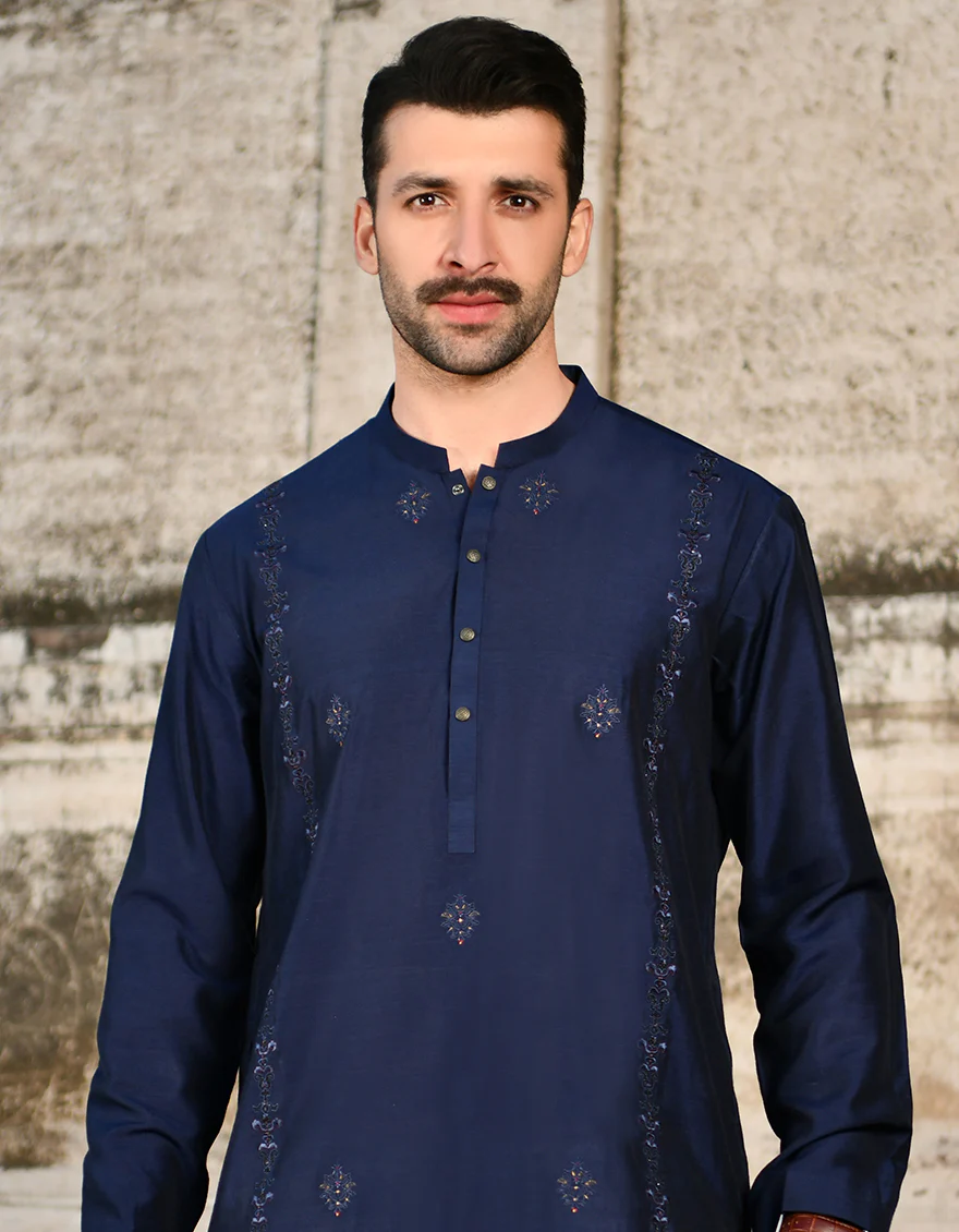 NAVY BLUE KURTA | JJK-SP-US-45137/A23/JJ8454-FL - Image 2