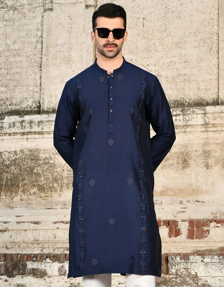 NAVY BLUE KURTA | JJK-SP-US-45137/A23/JJ8454-FL - Image 3