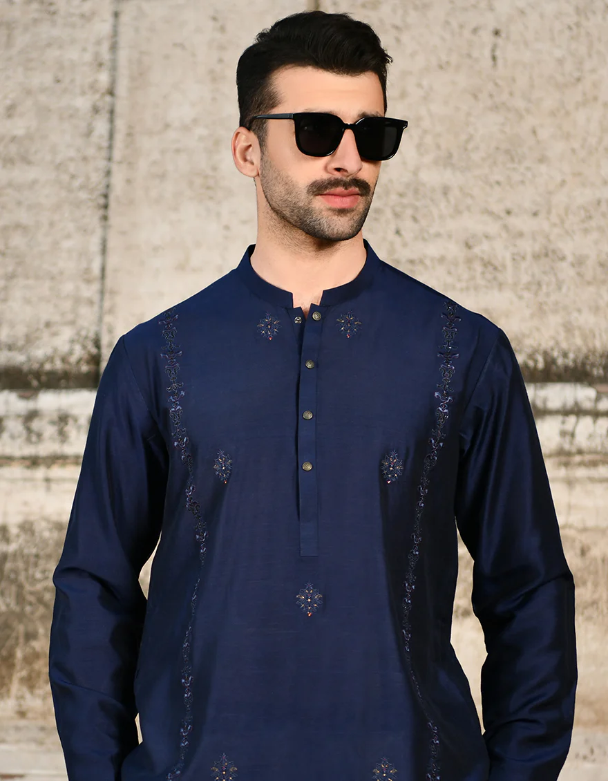 NAVY BLUE KURTA | JJK-SP-US-45137/A23/JJ8454-FL - Image 4