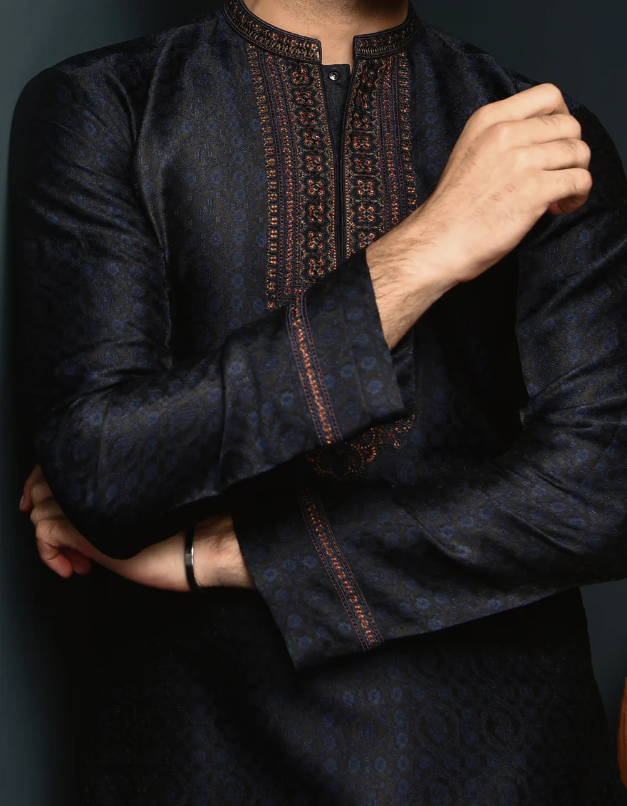 NAVY BLUE KURTA | JJK-SP-US-45239/A23/JJ1061-FL - Image 2