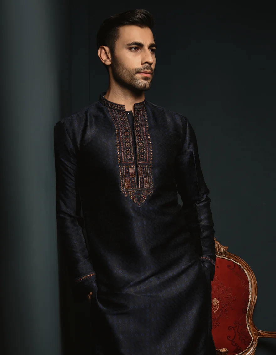NAVY BLUE KURTA | JJK-SP-US-45239/A23/JJ1061-FL - Image 3