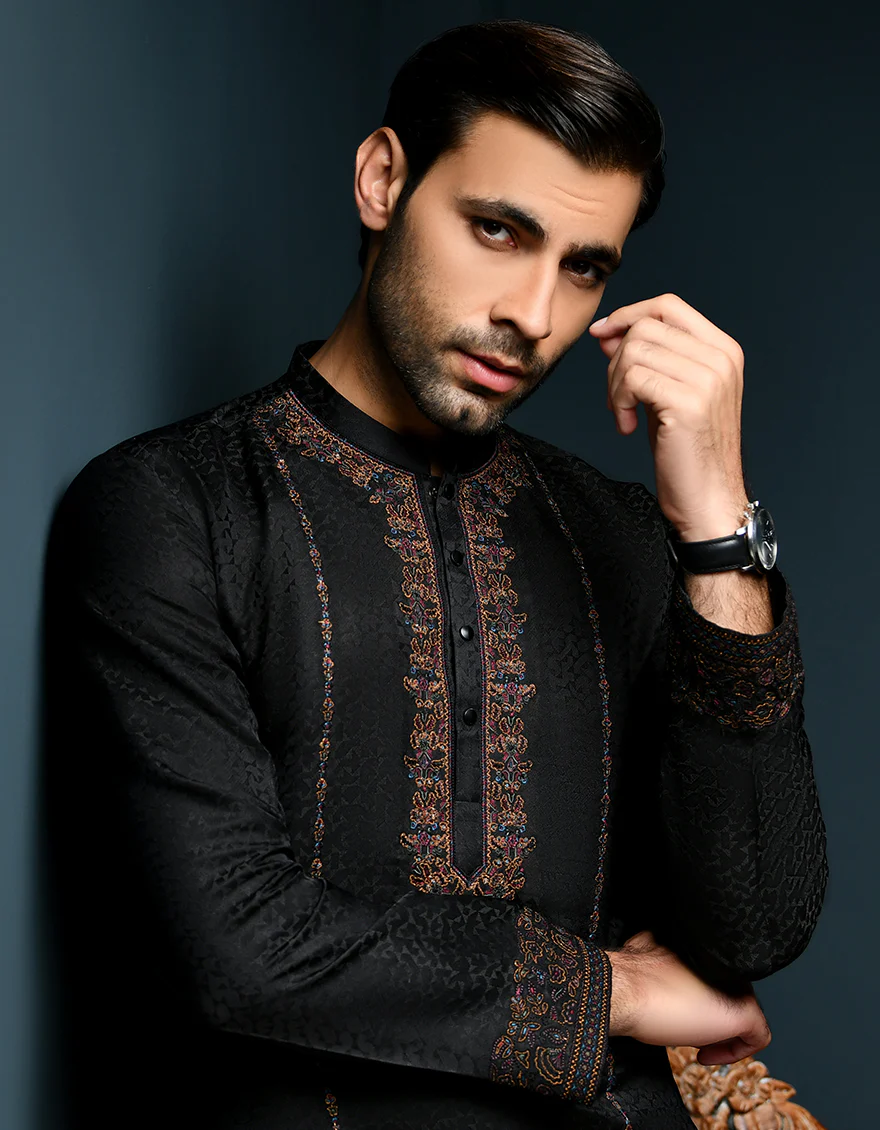 BLACK BLENDED KURTA | JJK-SP-US-45247/S23/JJ1102-FL - Image 2