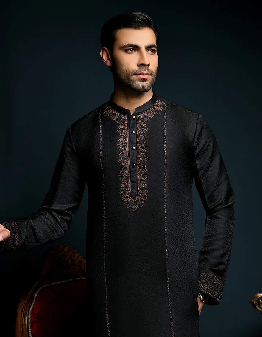BLACK BLENDED KURTA | JJK-SP-US-45247/S23/JJ1102-FL - Image 3
