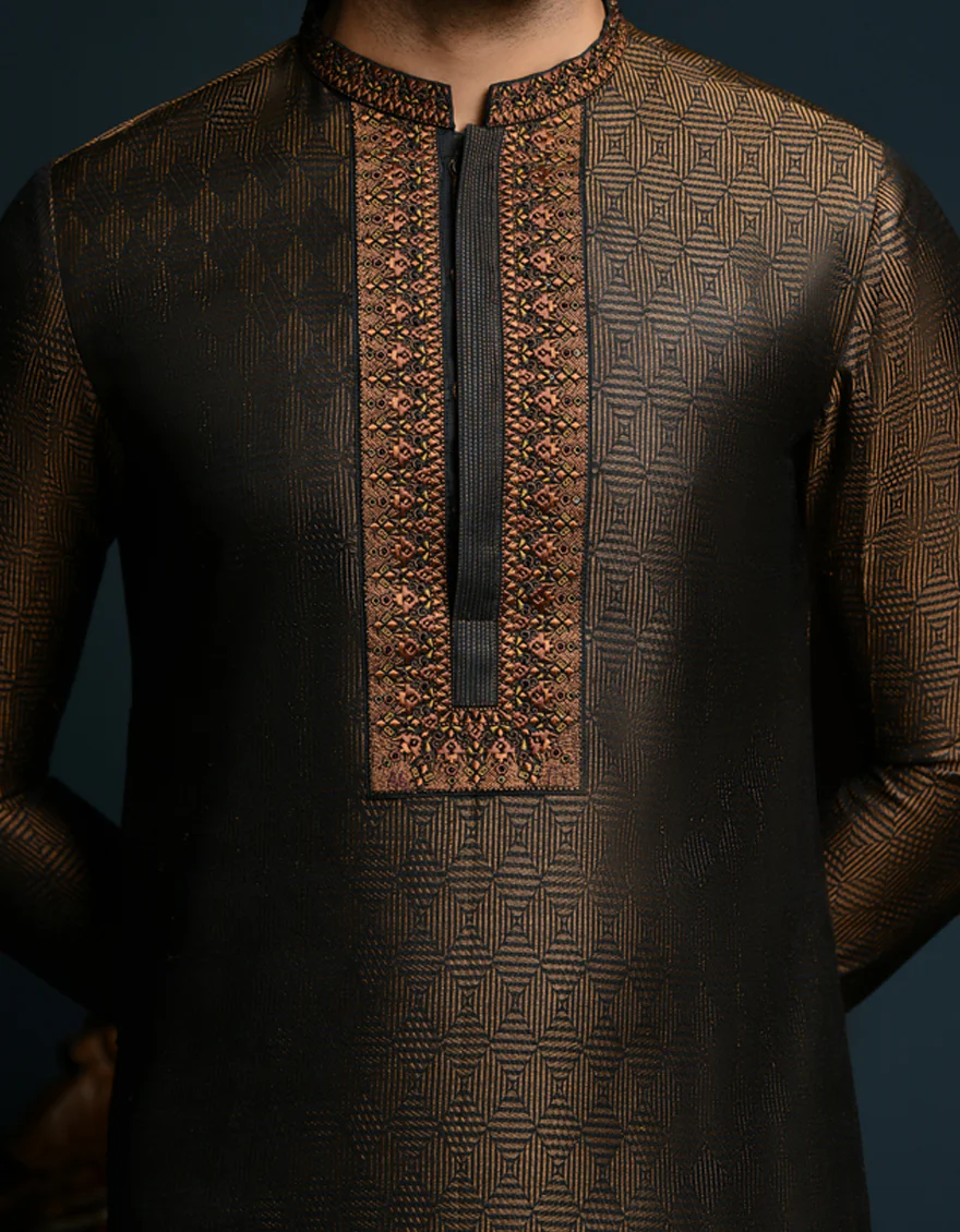 BLACK & DULL GOLD KURTA | JJK-SP-US-47010/S23/JJ7084-FL - Image 2