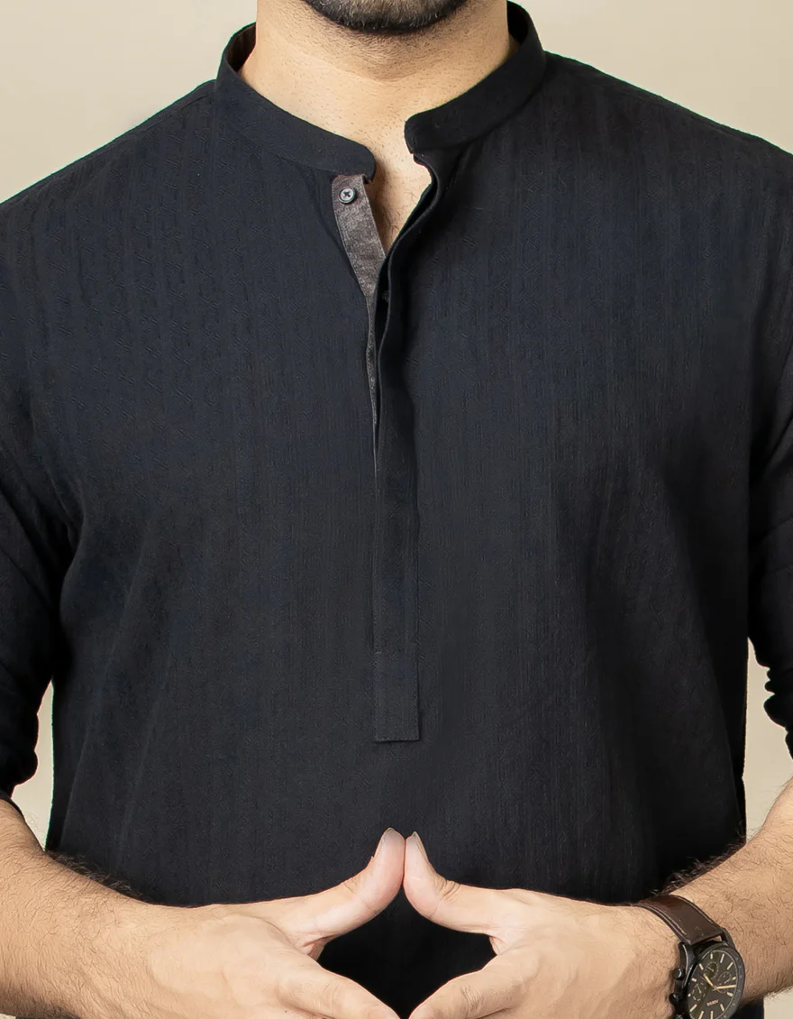BLACK COTTON KURTA | JJK-US-40301/A22/JMS15247-PN - Image 2